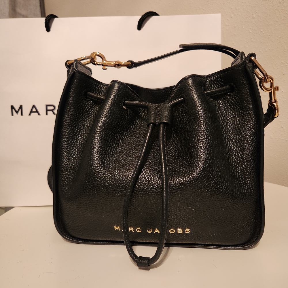 Marc Jacobs Black Leather Shoulder or Crossbody Bag with Gold Accents